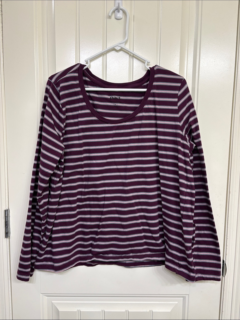 Pact Purple and Pink Striped Long-Sleeve Scoop Neck Tee